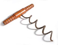 Oversized shop display corkscrew, with turned wooden handle and spiral steel shaft, 46cm wide,