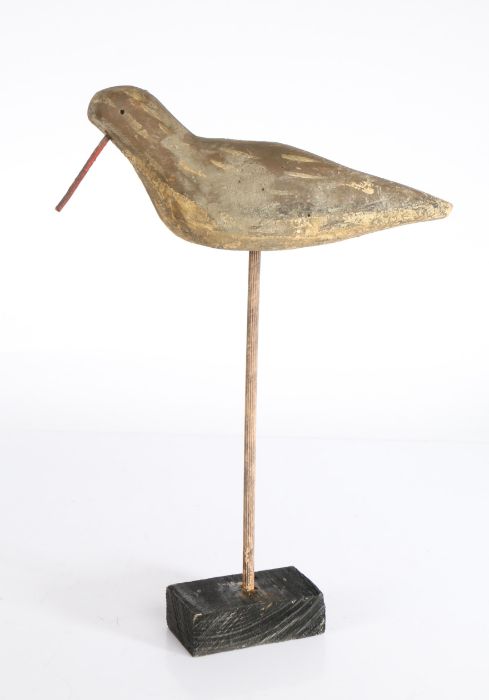 A 20th century French primitive decoy shorebird, some early paintwork, on later base, 20cm wide, - Image 2 of 2