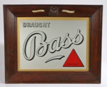 Original pre-war Bass public house advertising mirror, the mirror plate with the text Draught Bass