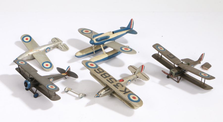 Collection of five wooden scratch built model aeroplanes, to include a Hawker High Speed Fury (