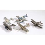 Collection of five wooden scratch built model aeroplanes, to include a Hawker High Speed Fury (