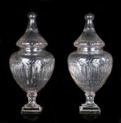 A pair of very impressive and large cut glass early Victorian sweet shop display jars, complete with