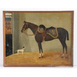 G. Simpson (19th/20th century) Lancer's horse in stable, saddle bearing regimental insignia,