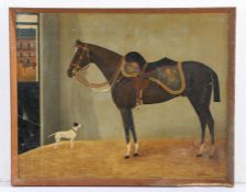 G. Simpson (19th/20th century) Lancer's horse in stable, saddle bearing regimental insignia,
