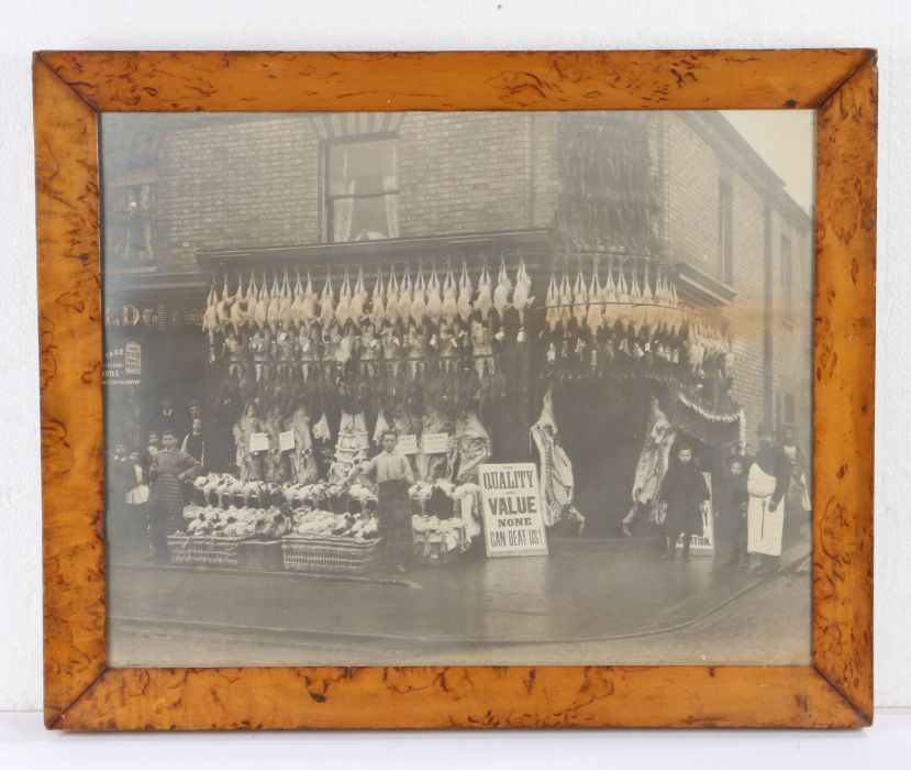 Large late 19th Century Butchers shop photograph, the butcher and children standing outside the shop - Image 2 of 2