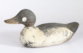 An early 20th century English wooden 'Goldeneye' decoy duck, painted in black/grey & white, 39cm