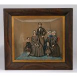 Naive Scottish School (19th century) Family portrait, group of six, comprising husband & wife, two