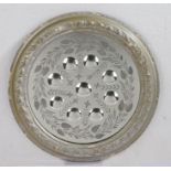 A Victorian sorcerer's mirror, circular form with nine central convex roundels, within etched