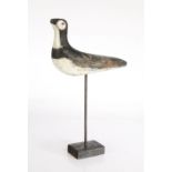 A 20th century French decoy shorebird, with pied paintwork, later wooden base, 22cm wide, 32cm total