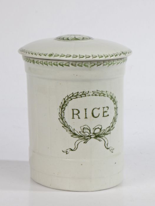 An Edwardian hygienic household Rice jar by Grimwade, marked ‘rice’ and complete with scooped lid,