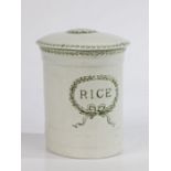 An Edwardian hygienic household Rice jar by Grimwade, marked ‘rice’ and complete with scooped lid,