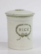 An Edwardian hygienic household Rice jar by Grimwade, marked ‘rice’ and complete with scooped lid,