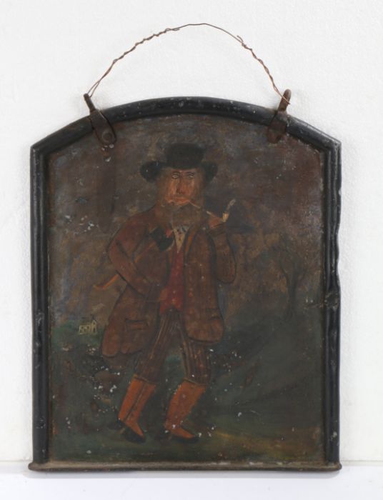 A 19th Century double sided zinc "tavern" sign, one side depicting a man in a hat smoking a pipe, - Image 2 of 2