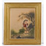 S. Sudell (early 19th century) Mischievous boy with sack in landscape, signed and dated Dec 23rd