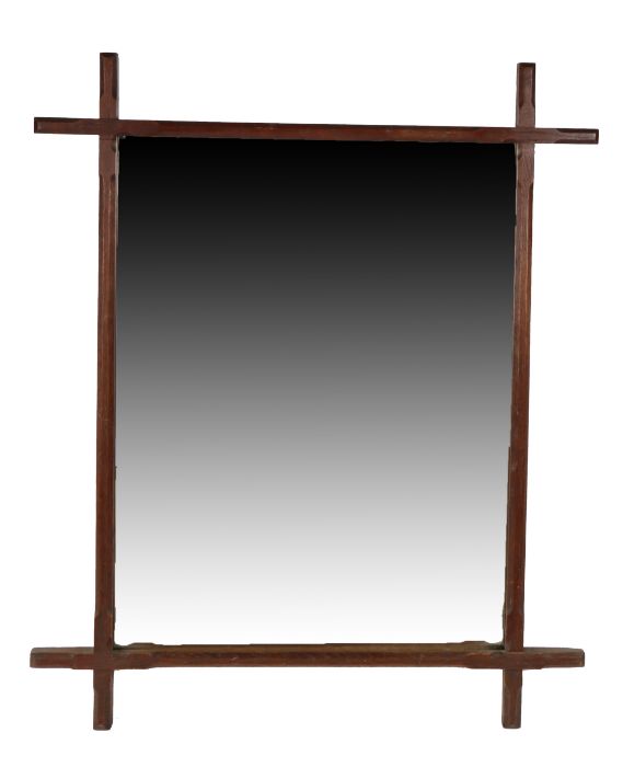 A late 19th century wall mirror, oak cruciform frame, 87cm x 62cm - Image 2 of 2