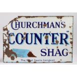 A 19th century enamel 'Churchman's Counter Shag' sign, of rectangular form, with losses, 51cm x