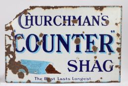 A 19th century enamel 'Churchman's Counter Shag' sign, of rectangular form, with losses, 51cm x