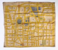 A late 19th/early 20th century hand-painted cloth game board, square form, decorated with yellow