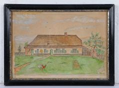 French School (early 20th century) Naive view of rural farmhouse, Loire, indistinctly signed & dated