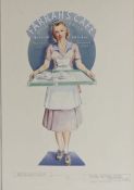 Original mid 20th Century watercolour artwork for a proposed cut-out figure for Farrah’s Café in