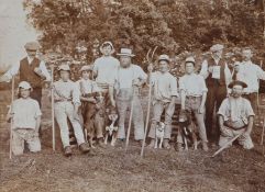 Of Suffolk interest: a sepia photograph of farmworkers, circa 1900, 15cm x 20cm.