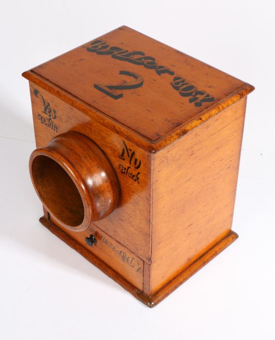 An Edwardian mahogany club ballot box by George Kenning & Son of London, the box with the text - Image 2 of 2