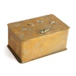 Unusual 19th Century brass combination table tobacco box, the rectangular lid with four locking