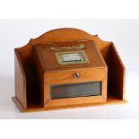 Late Victorian / Edwardian country house letter box in golden oak and brass, with additional