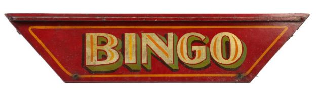 A 20th century painted wooden Bingo sign, of trapezoid form, 30cm x 138cm.