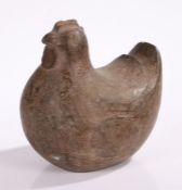 A Folk Art carved wooden plump chicken, 25cm long, 26cm high