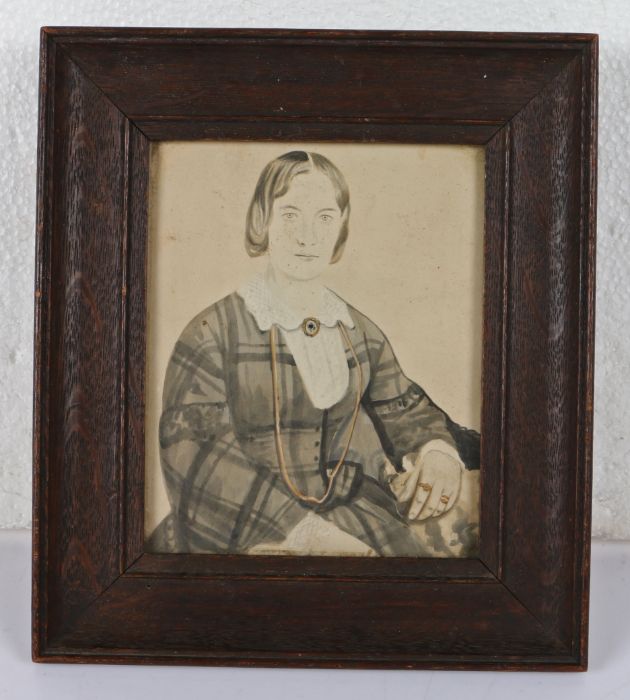 British School (19th century) Portrait of a seated lady, watercolour on paper, 13cm x 11cm.