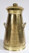 A very fine original late 19th Century polished brass dairy advertising milk churn, with hinged lid,