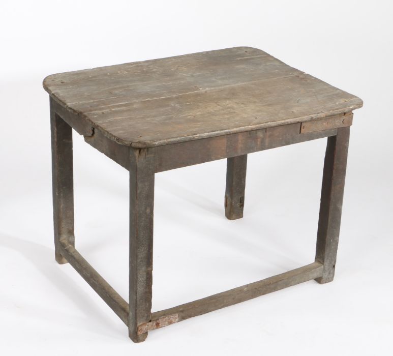 19th Century rustic/primitive centre table, with rustic repairs, the two plank top above rectangular - Image 2 of 2