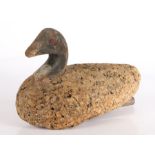An early 20th century Spanish decoy duck, in wood and cork, with original attached weight, 29cm