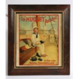 Original framed and oak gazed shop advertising card for Nugget Polishes, The "Nugget" Polishes, as