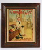 Original framed and oak gazed shop advertising card for Nugget Polishes, The "Nugget" Polishes, as