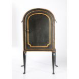 Rare George III toleware plate warmer, circa 1820, the arched top above a hinged door enclosing