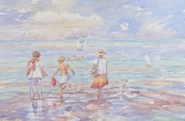 June Crawshaw I.E.A (British, Born 1936) Figures on a Beach