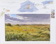 Bruce Pearson S.W.L.A (British, Born 1950) 'Across The Marsh at Stiffkey Towards Holkham Pines'
