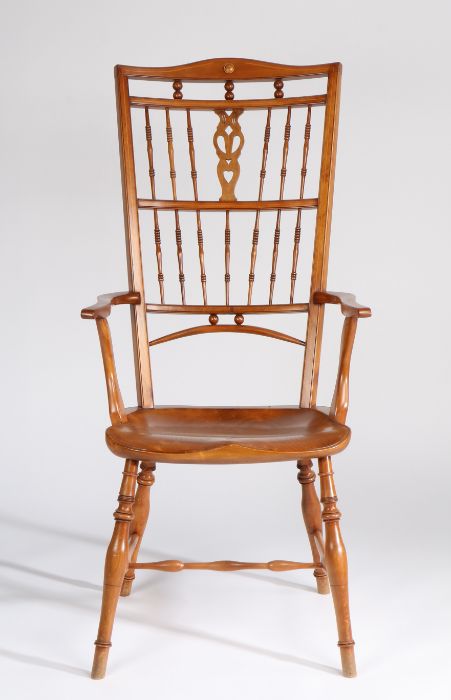 20th Century Mendlesham chair, the high ball and spindle back above a shaped seat and shaped arms