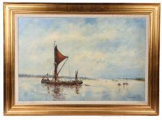 Ronald Crampton (British, 1908-1985) 'Sail Barge Passing Orford Quay'
