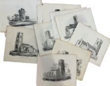 After John Berney Ladbrooke Norfolk Churches group of thirty eight black and white lithographs,