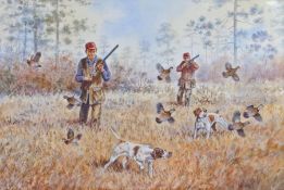 John Paley (British, Contemporary) 'Bobwhite Quail over Pointers'