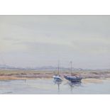 John Stuart Webster (British, 1912-1976) Norfolk Creek with Boats