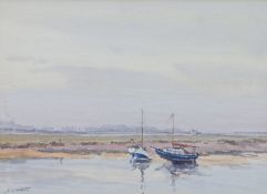 John Stuart Webster (British, 1912-1976) Norfolk Creek with Boats