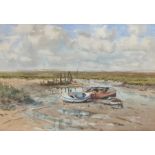 John Stuart Webster (British, 1912-1976) Morston Creek with Boats