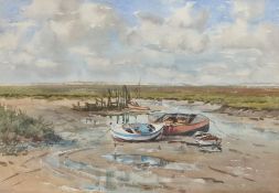 John Stuart Webster (British, 1912-1976) Morston Creek with Boats