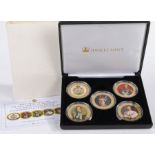 Jubilee Mint, set of five 9 carat gold House of Windsor Emblem and Monarch Portraits, each 31.10g,