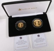 Jubilee Mint, The Queens Coronation Jubilee solid 22 carat gold £1 and £2 coin, 2018, the £1 8 grams