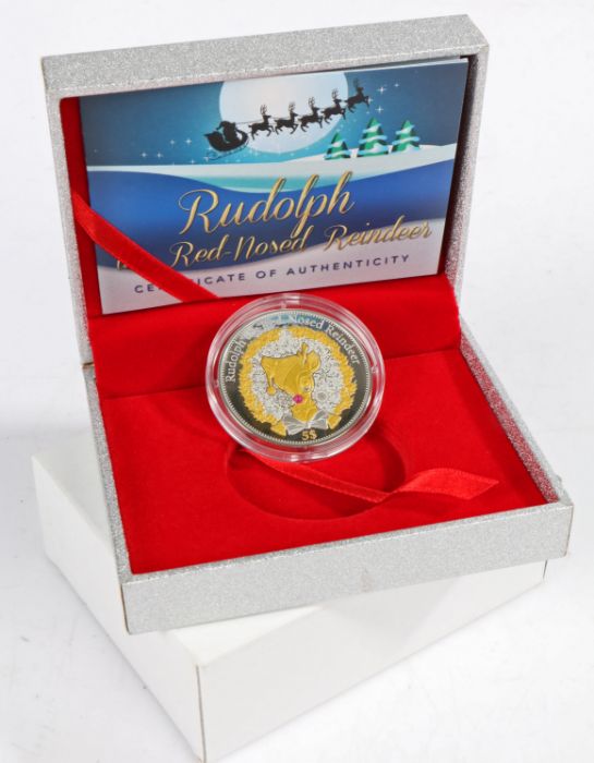 The World Coin Association Christmas Island Kiribati 2015 Rudolph the Red Nosed Reindeer $5 coin,